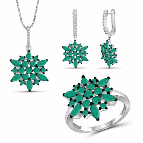JewelonFire 7.00 Carat T.G.W. Emerald Sterling Silver 3 Piece Jewelry Set - Assorted Colors