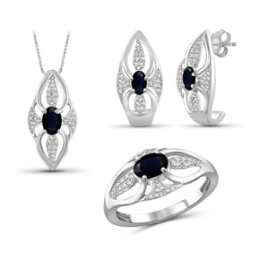 JewelonFire 1.90 Carat T.G.W. Sapphire And 1/20 Carat T.W. White Diamond Sterling Silver 3 Piece Jewelry Set - Assorted Colors