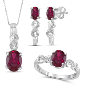 JewelonFire 4.30 Carat T.G.W. Ruby And Accent White Diamond Sterling Silver 3 Piece Jewelry Set - Assorted Colors