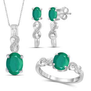 JewelonFire 3.30 Carat T.G.W. Emerald And Accent White Diamond Sterling Silver 3 Piece Jewelry Set - Assorted Colors