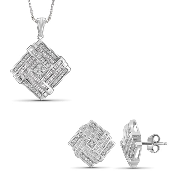 JewelonFire 1.00 Carat T.W.White Diamond Sterling Silver 2 Piece Jewelry Set - Assorted Colors