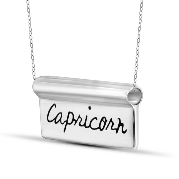 JewelonFire What's Your Sign? Sterling Silver "Capricorn" Engraved Zodiac Nameplate Necklace - Assorted Colors
