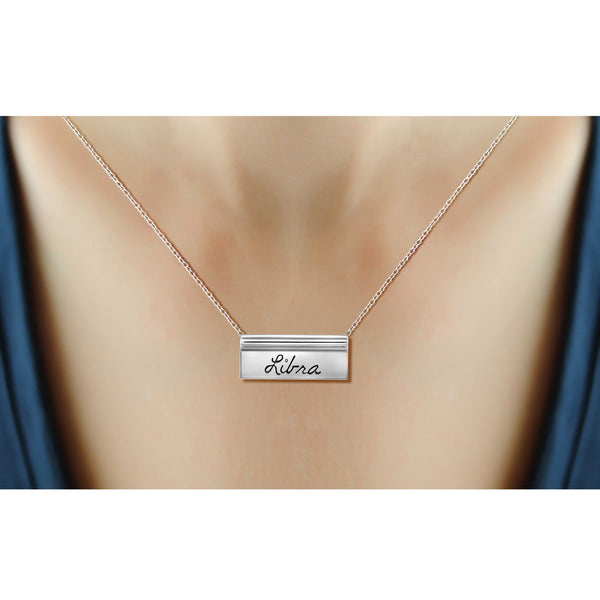 JewelonFire What's Your Sign? Sterling Silver "Libra" Engraved Zodiac Nameplate Necklace - Assorted Colors