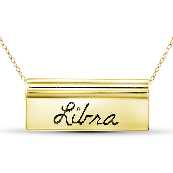 JewelonFire What's Your Sign? Sterling Silver "Libra" Engraved Zodiac Nameplate Necklace - Assorted Colors