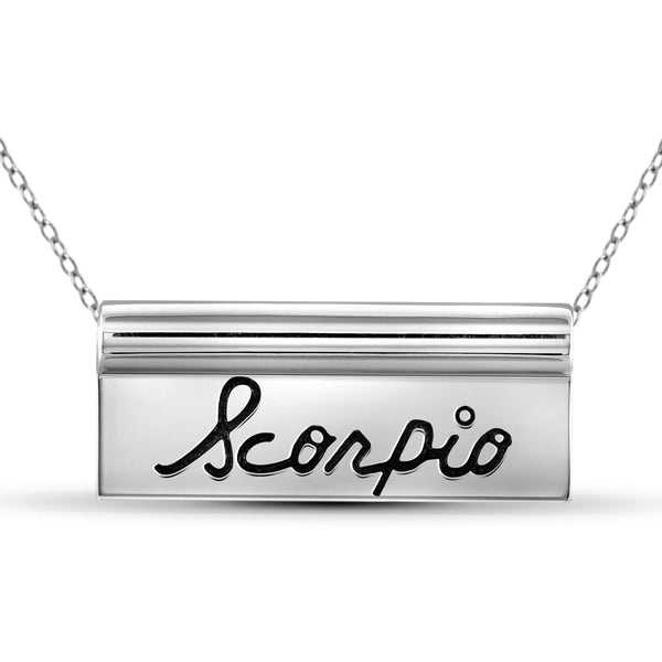 JewelonFire What's Your Sign? Sterling Silver "Scorpio" Engraved Zodiac Nameplate Necklace - Assorted Colors