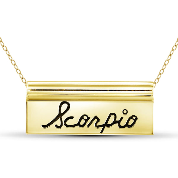 JewelonFire What's Your Sign? Sterling Silver "Scorpio" Engraved Zodiac Nameplate Necklace - Assorted Colors