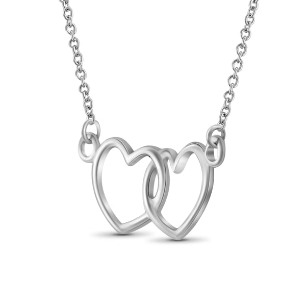 JewelonFire Sterling Silver Two of Hearts Linked Pendant Necklace - Assorted Colors
