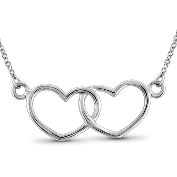 JewelonFire Sterling Silver Two of Hearts Linked Pendant Necklace - Assorted Colors