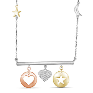 JewelonFire 1/4 Ctw White Diamond Tri-Tone Sterling Silver Charm Necklace
