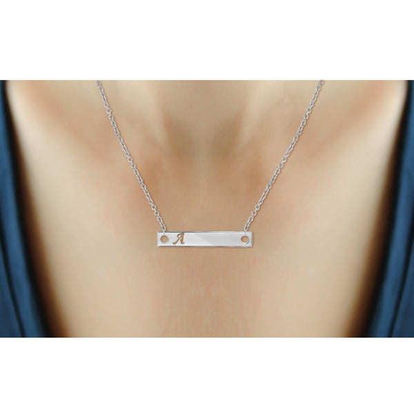 JewelonFire "A to Z" Initial Cutout Bar Necklace in Sterling Silver - Assorted Styles