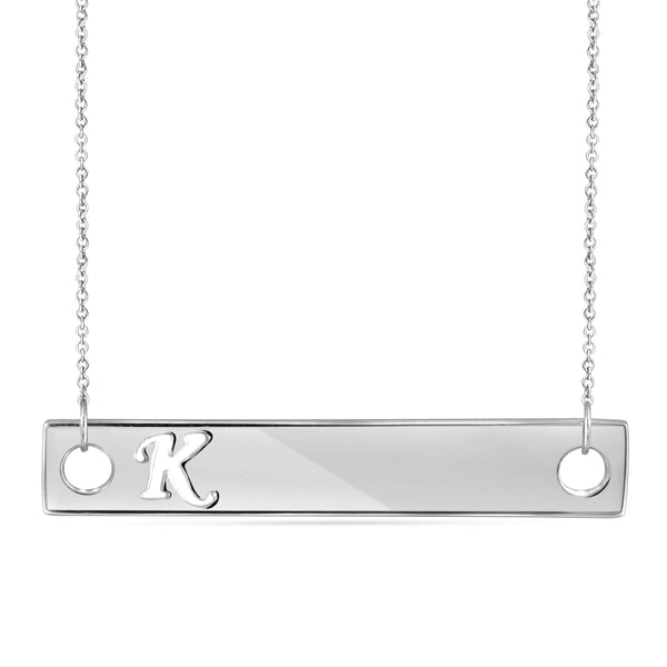 JewelonFire "A to Z" Initial Cutout Bar Necklace in Sterling Silver - Assorted Styles