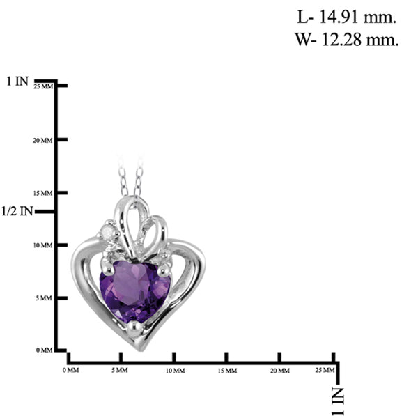 JewelonFire 3/4 Carat T.G.W. Amethyst White Diamond Accent Sterling Silver Heart Pendant