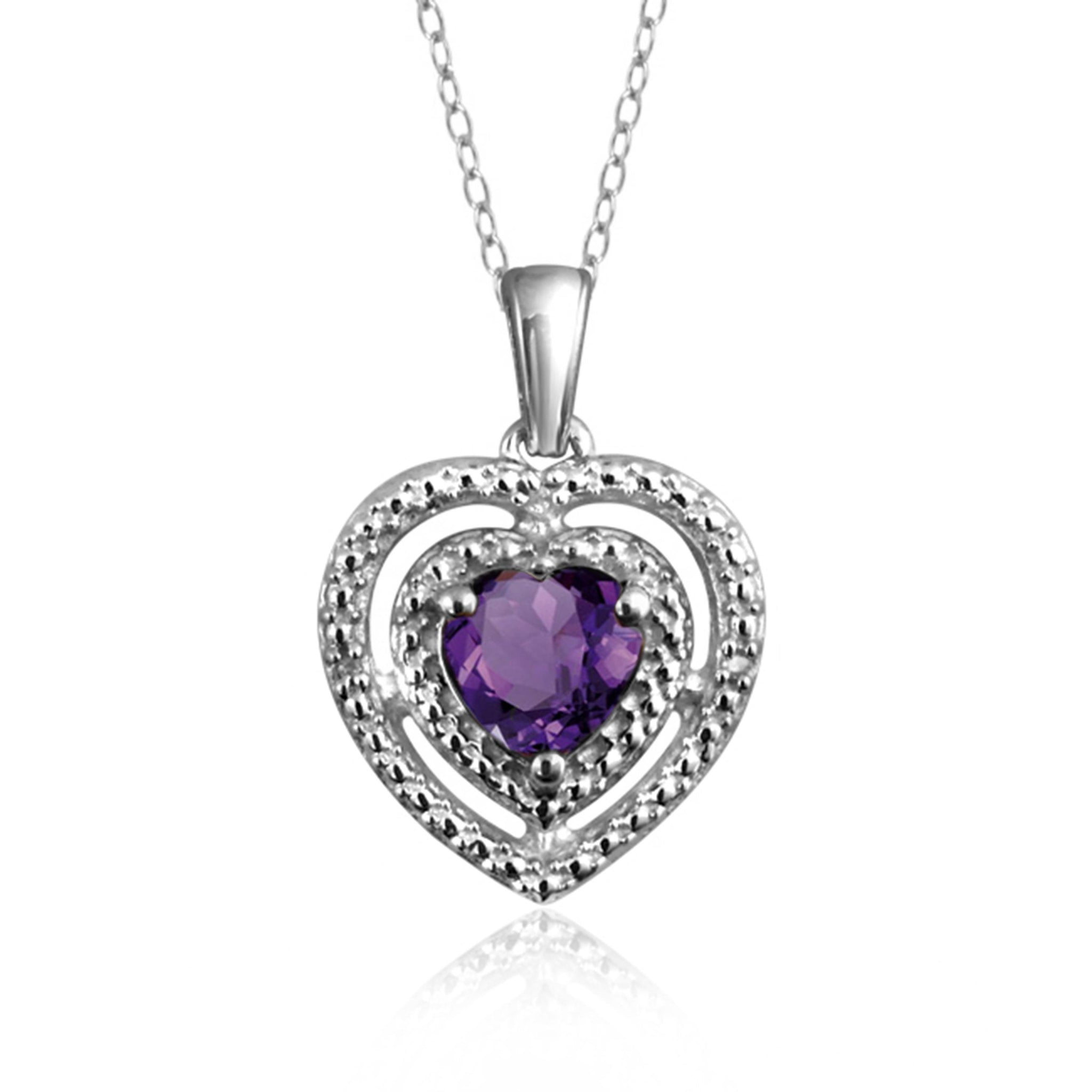 JewelonFire 3/4 Carat T.G.W. Amethyst And White Diamond Accent Sterling Silver Heart Pendant