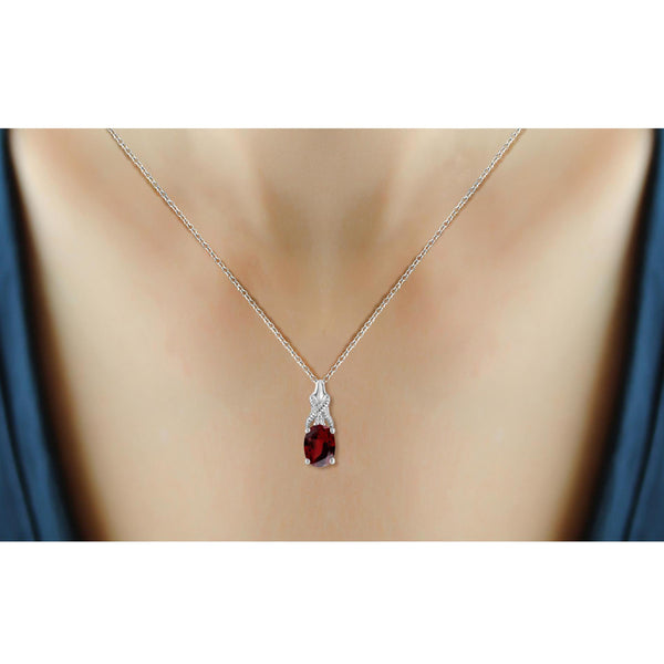 JewelonFire 1.00 Carat T.G.W. Garnet And White Diamond Accent Sterling Silver Pendant - Assorted Colors