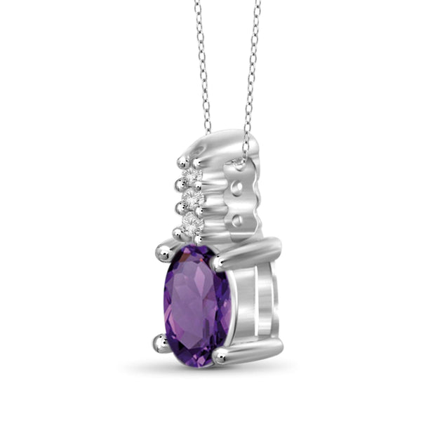 JewelonFire 1/4 Carat T.G.W. Amethyst and White Diamond Accent Sterling Silver Pendant - Assorted Colors