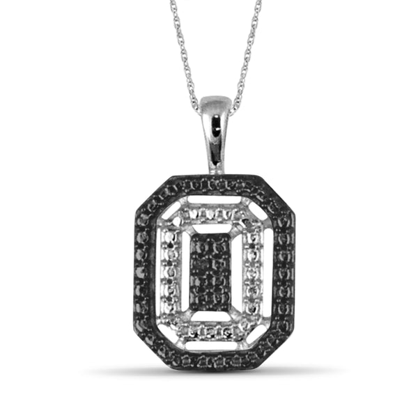 JewelonFire Accent Black Diamond Sterling Silver 3 Piece Octagon Jewelry Set