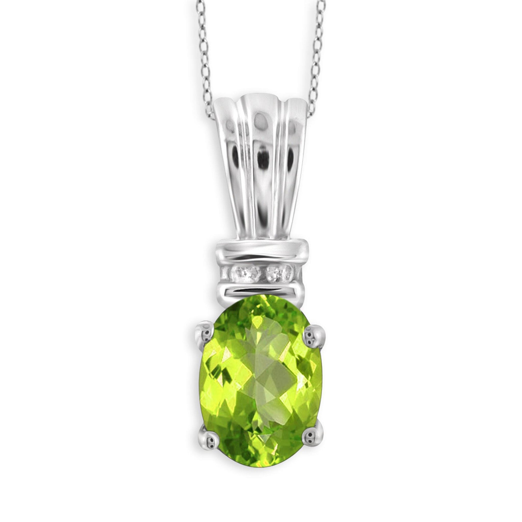 JewelonFire 3/4 Carat T.G.W. Peridot And 1/20 Carat T.W. White Diamond Sterling Silver Pendant - Assorted Colors