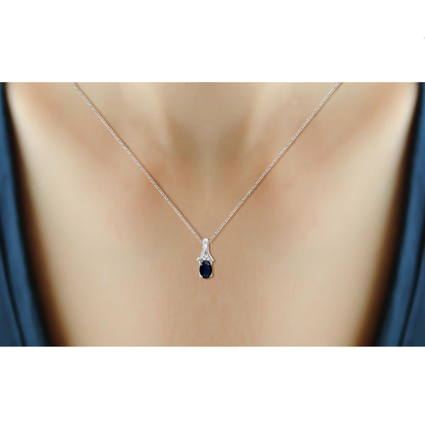 JewelonFire 0.60 Carat T.G.W. Sapphire and White Diamond Accent Sterling Silver Pendant
