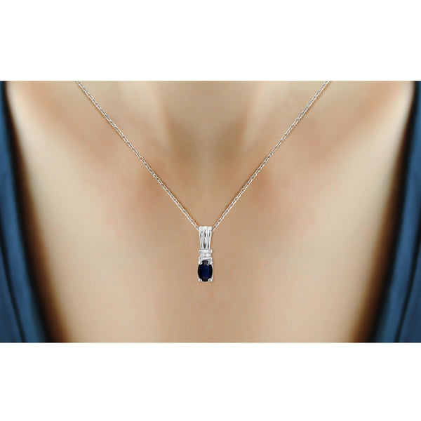 JewelonFire 0.60 Carat T.G.W. Sapphire and White Diamond Accent Sterling Silver Pendant - Assorted Colors