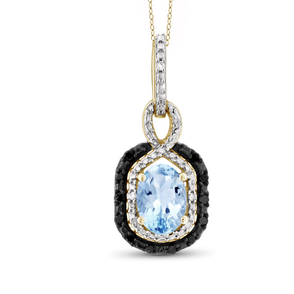JewelonFire 1.00 Carat T.G.W. Sky Blue Topaz And Black & White Diamond Sterling Silver Pendant - Assorted Colors