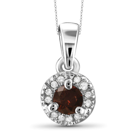 JewelonFire 1/2 Carat T.W. Red And White Diamond Sterling Silver Halo Pendant