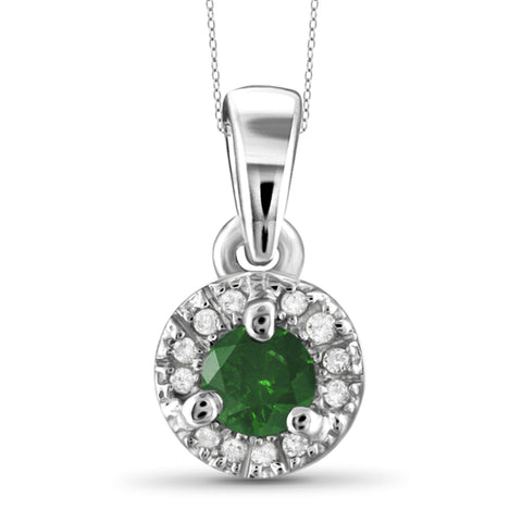 JewelonFire 1/2 Carat T.W. Green And White Diamond Sterling Silver Halo Pendant