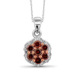 JewelonFire 1/4 Carat T.W. Red And White Diamond Sterling Silver Cluster Pendant