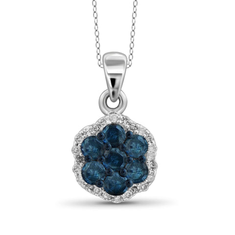JewelonFire 1/4 Carat T.W. Blue And White Diamond Sterling Silver Cluster Pendant