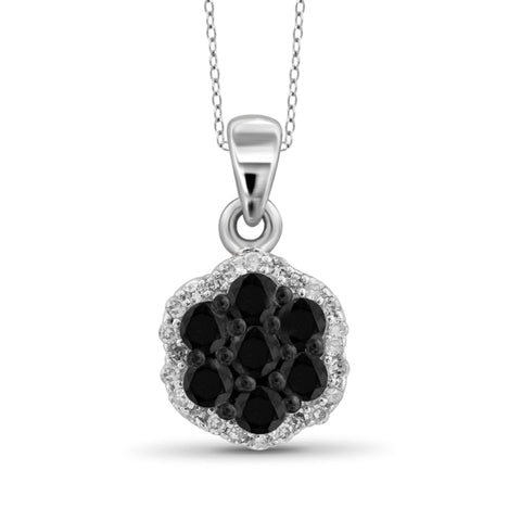 JewelonFire 1/4 Carat T.W. Black And White Diamond Sterling Silver Cluster Pendant