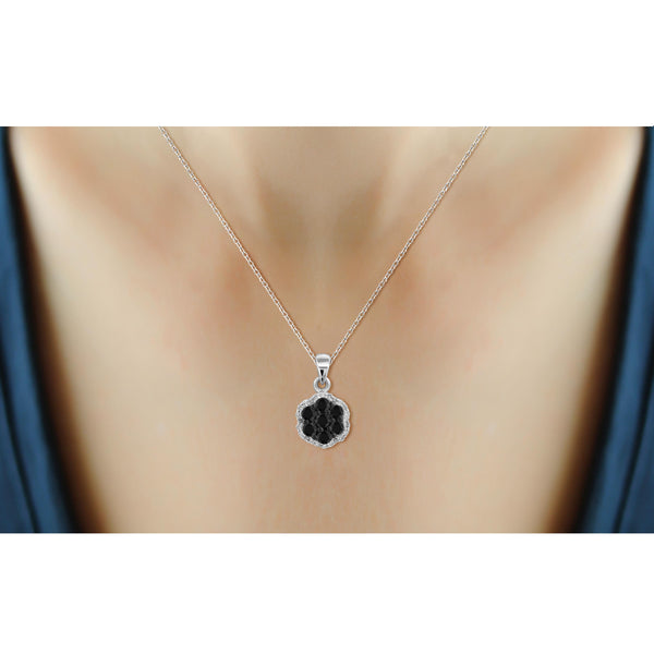 JewelonFire 1/2 Carat T.W. Black And White Diamond Sterling Silver Cluster Pendant