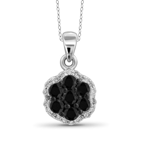 JewelonFire 1/2 Carat T.W. Black And White Diamond Sterling Silver Cluster Pendant