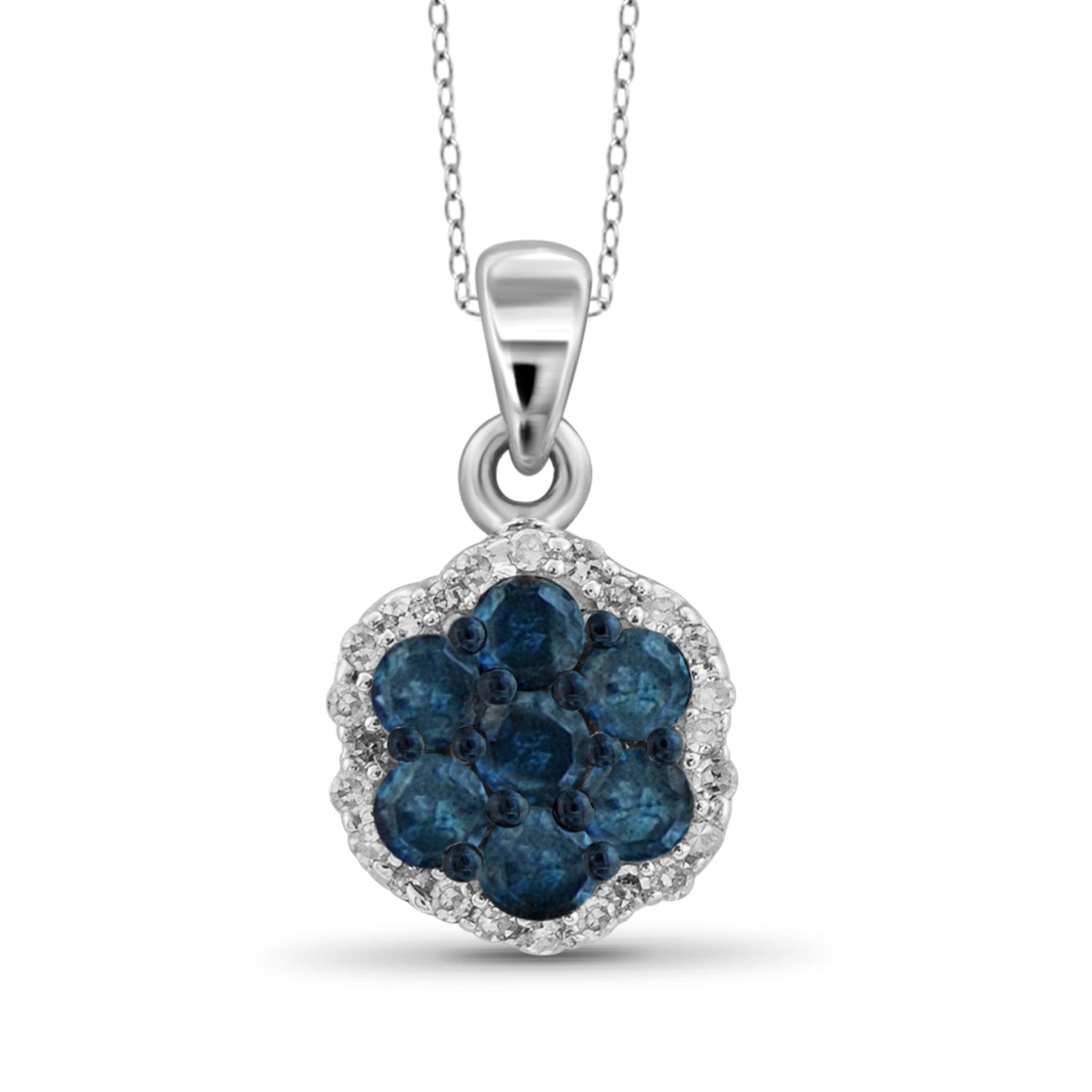 JewelonFire 1/2 Carat T.W. Blue And White Diamond Sterling Silver Cluster Pendant