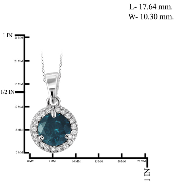 JewelonFire 1.00 Carat T.W. Blue And White Diamond Sterling Silver Halo Pendant