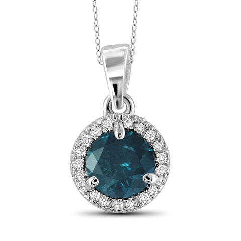 JewelonFire 1.00 Carat T.W. Blue And White Diamond Sterling Silver Halo Pendant