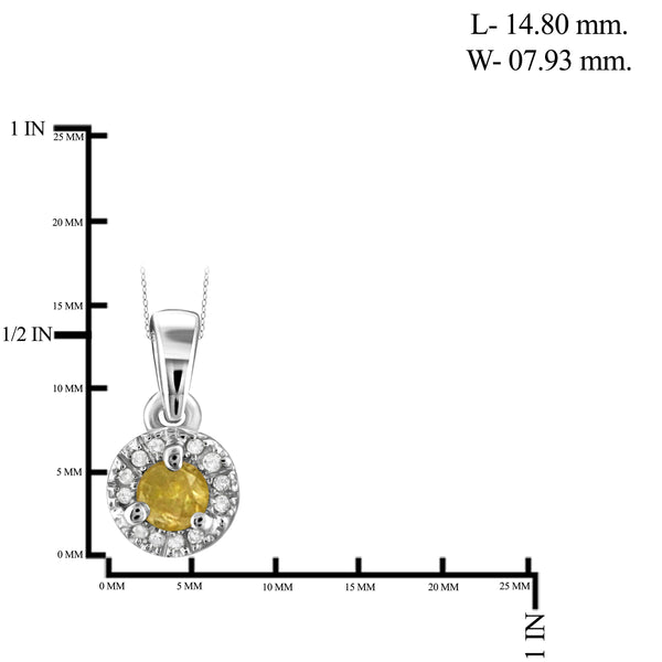 JewelonFire 1/2 Carat T.W. Yellow And White Diamond Sterling Silver Halo Pendant