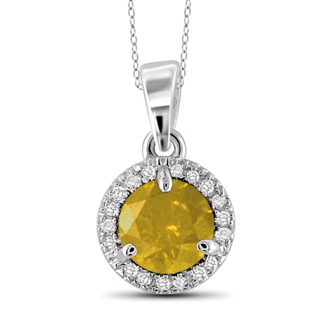 JewelonFire 1.00 Carat T.W. Yellow And White Diamond Sterling Silver Halo Pendant