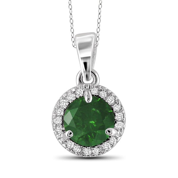 JewelonFire 1.00 Carat T.W. Green And White Diamond Sterling Silver Halo Pendant