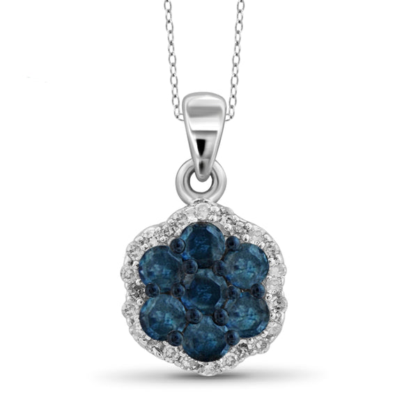 JewelonFire 1.00 Carat T.W. Blue And White Diamond Sterling Silver Cluster Pendant