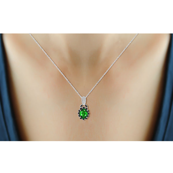 JewelonFire 4.70 Carat T.G.W. Chrome Diopside And 1/20 Carat T.W. Black & White Diamond Sterling Silver 3 Piece Jewelry Set - Assorted Colors