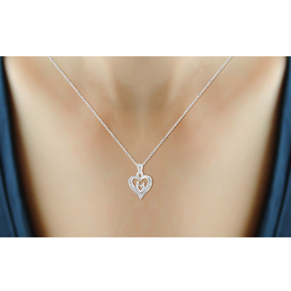 JewelonFire White Diamond Accent Sterling Silver Mother and Child Heart Pendant - Assorted Colors