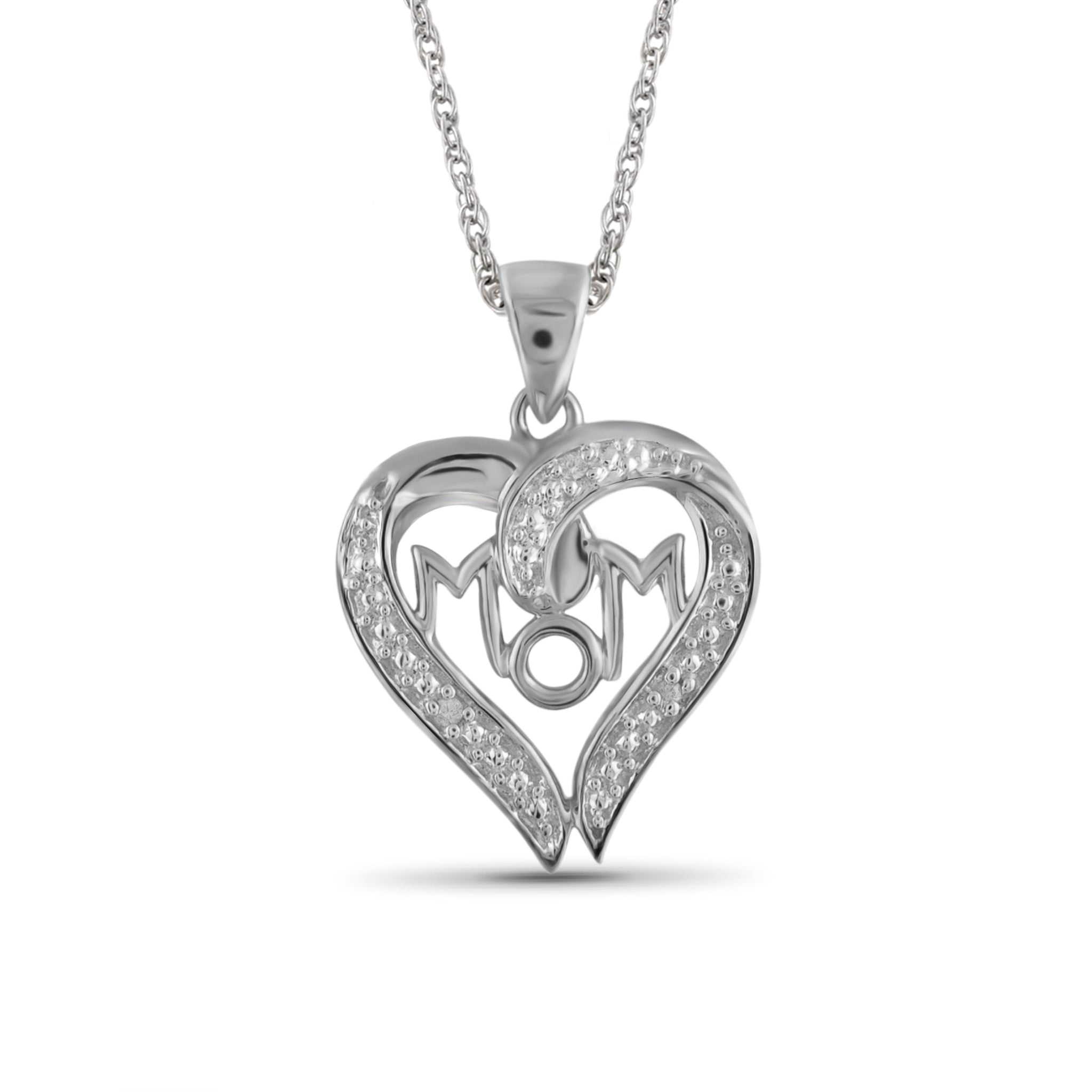 JewelonFire White Diamond Accent Sterling Silver Mom Heart Pendant - Assorted Colors