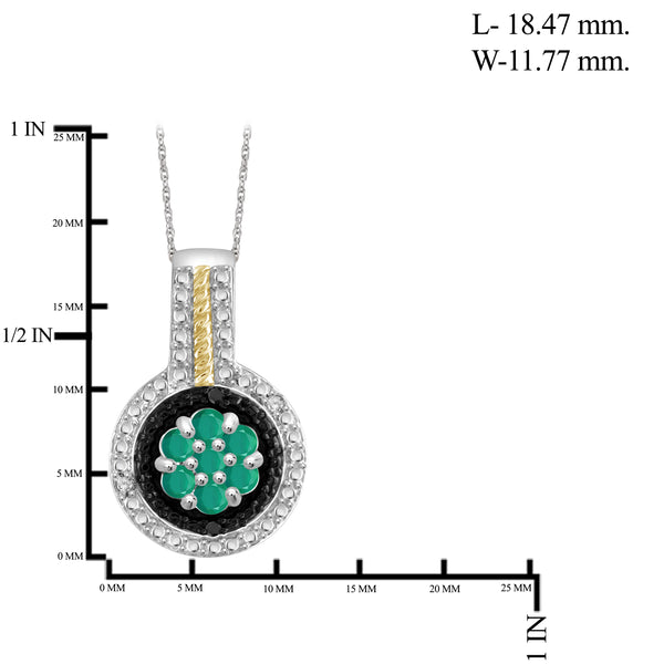 JewelonFire 0.40 Carat T.G.W. Genuine Emerald And Accent Black & White Diamond Two Tone Sterling Silver Pendant
