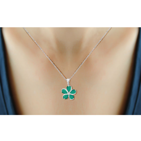 JewelonFire 3.45 Carat T.G.W. Genuine Emerald and Accent White Diamond Sterling Silver Flower Pendant - Assorted Colors