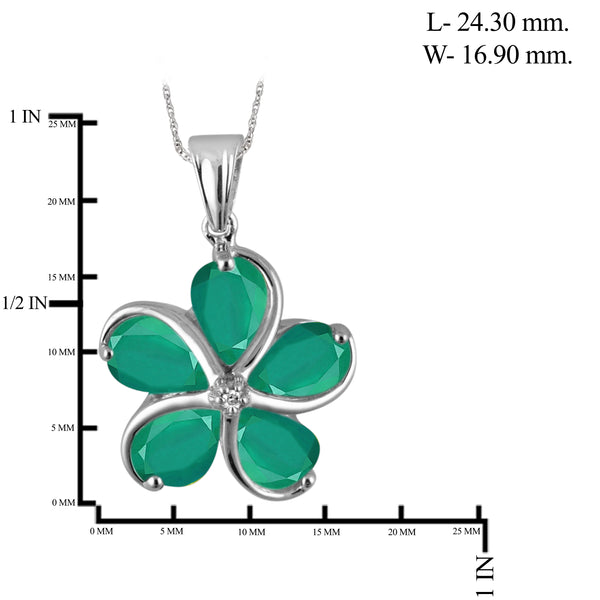JewelonFire 3.45 Carat T.G.W. Genuine Emerald and Accent White Diamond Sterling Silver Flower Pendant - Assorted Colors
