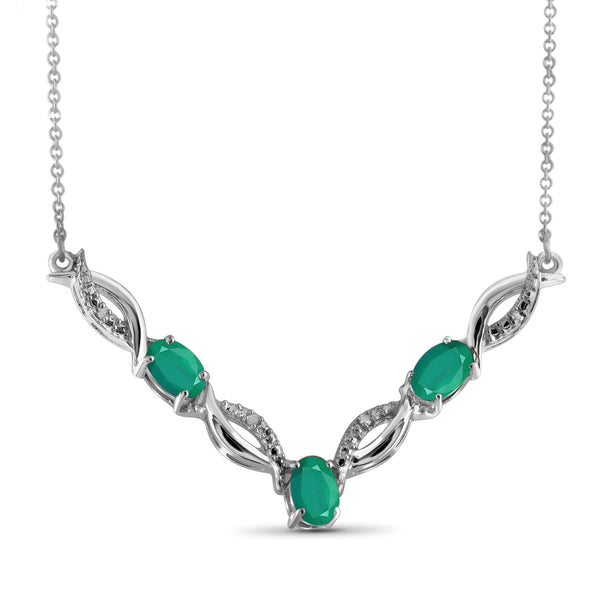 JewelonFire 1.15 Carat T.G.W. Genuine Emerald and Accent White Diamond Sterling Silver Necklace - Assorted Colors
