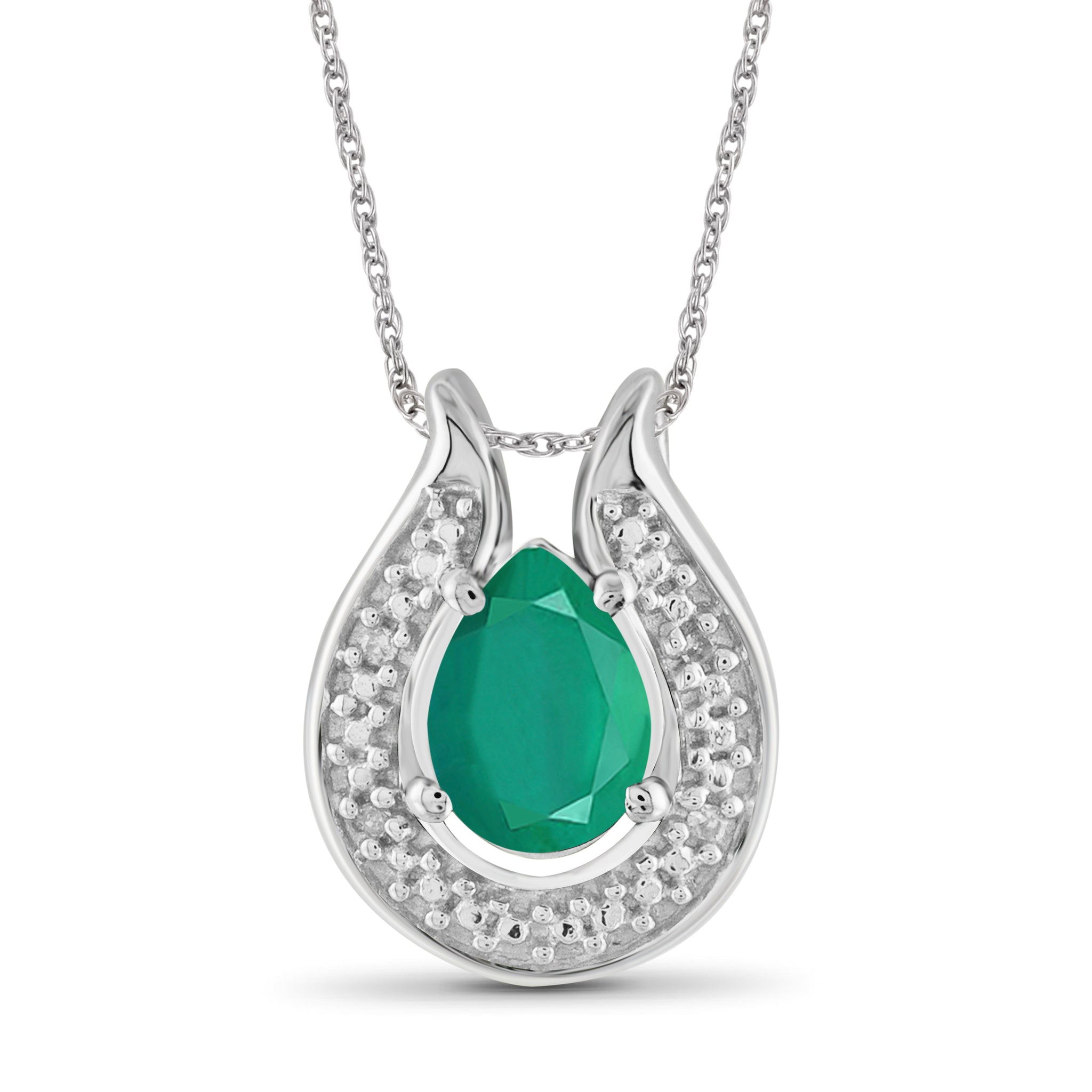 JewelonFire 0.70 Carat T.G.W. Genuine Emerald and Accent White Diamond Sterling Silver Pendant - Assorted Colors