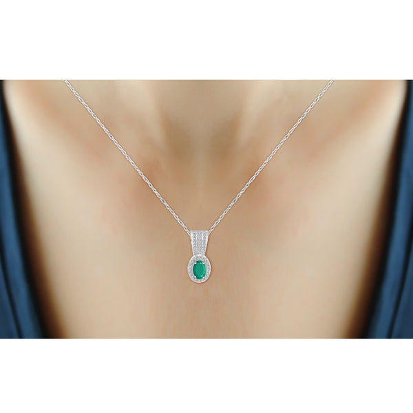 JewelonFire 0.40 Carat T.G.W. Genuine Emerald and Accent White Diamond Sterling Silver Pendant - Assorted Colors