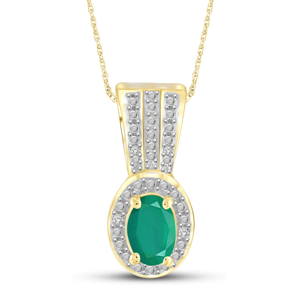 JewelonFire 0.40 Carat T.G.W. Genuine Emerald and Accent White Diamond Sterling Silver Pendant - Assorted Colors