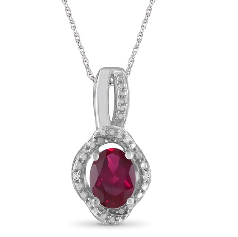 JewelonFire 1.95 Carat T.G.W. Ruby And Accent White Diamond Sterling Silver Pendant - Assorted Colors