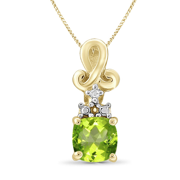 JewelonFire 1.00 Carat T.G.W. Peridot And White Diamond Accent Sterling Silver Pendant - Assorted Colors